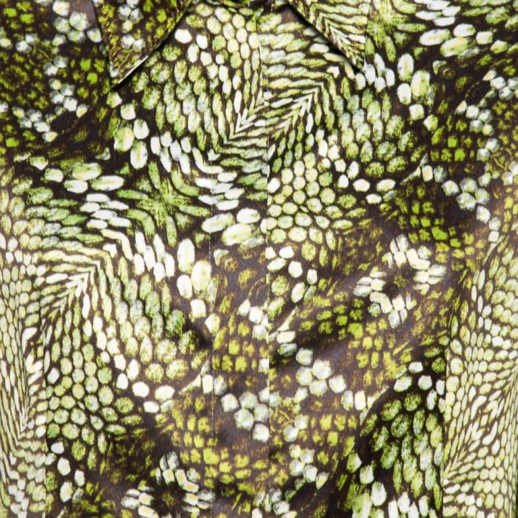 Pre Owned Just Cavalli Green Printed Satin Button Front Shirt M
