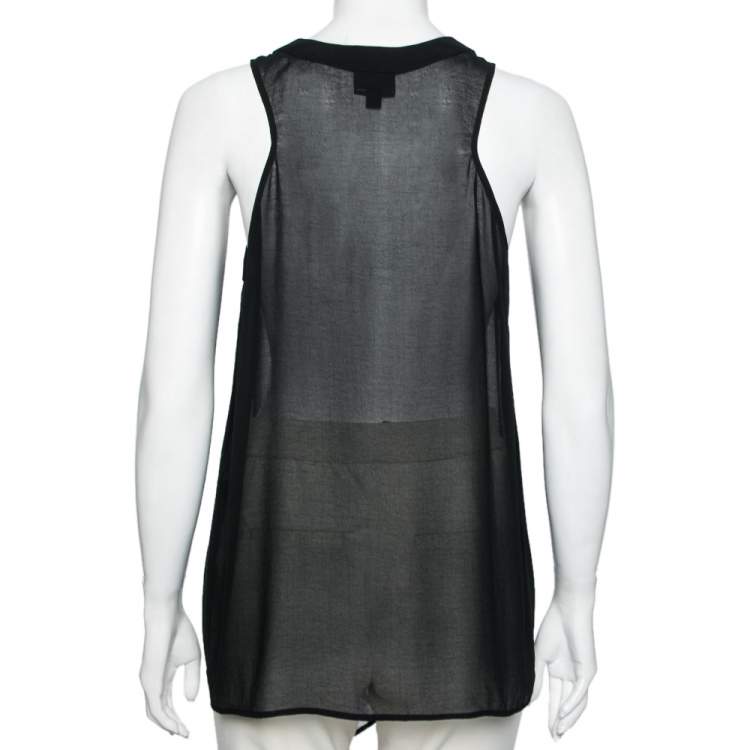 Pre Owned Just Cavalli Black Crepe Pleated Front Tie Detail Sleeveless Top M