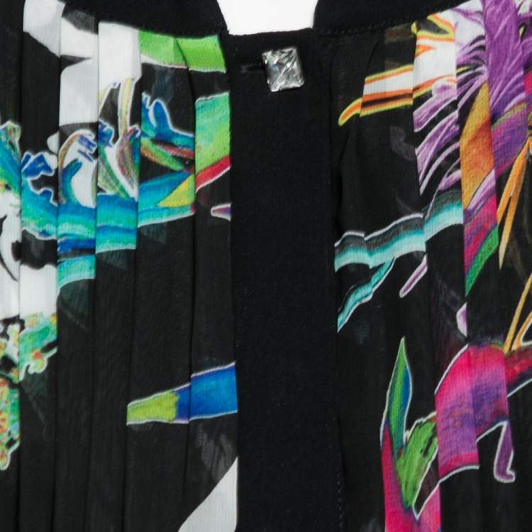 Pre Owned Just Cavalli Black Crepe Pleated Front Tie Detail Sleeveless Top M
