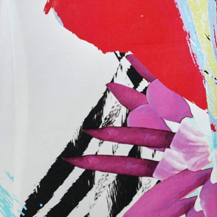 Pre Owned Just Cavalli Multicolor Printed Jersey Scoop Neck Sheath Dress M