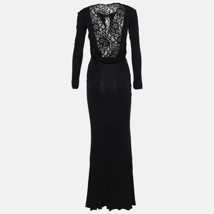 Pre Owned Just Cavalli Black Jersey Lace Panel Long Sleeve Flared Hem Dress S