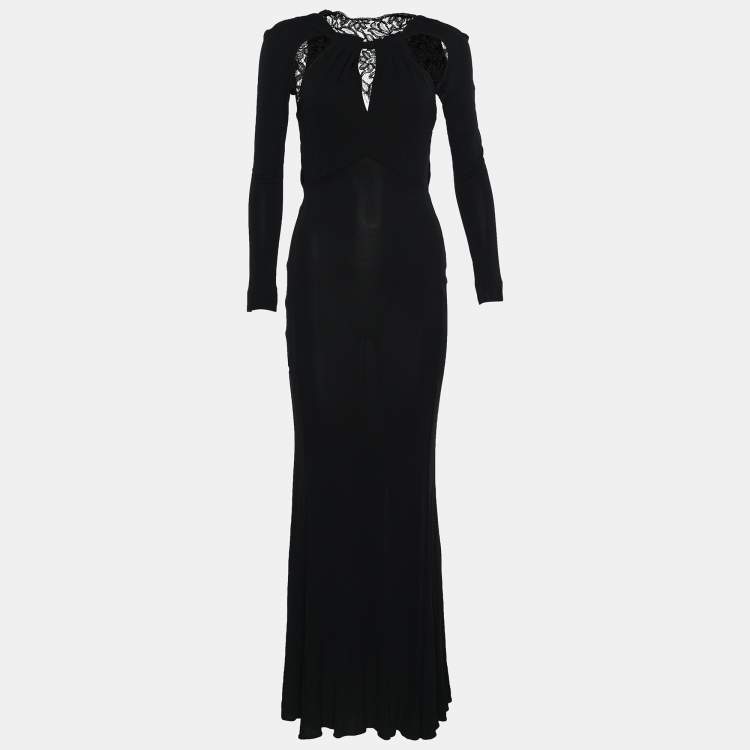 Pre Owned Just Cavalli Black Jersey Lace Panel Long Sleeve Flared Hem Dress S