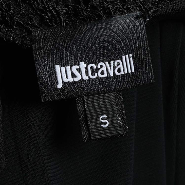 Pre Owned Just Cavalli Black Jersey Lace Panel Long Sleeve Flared Hem Dress S