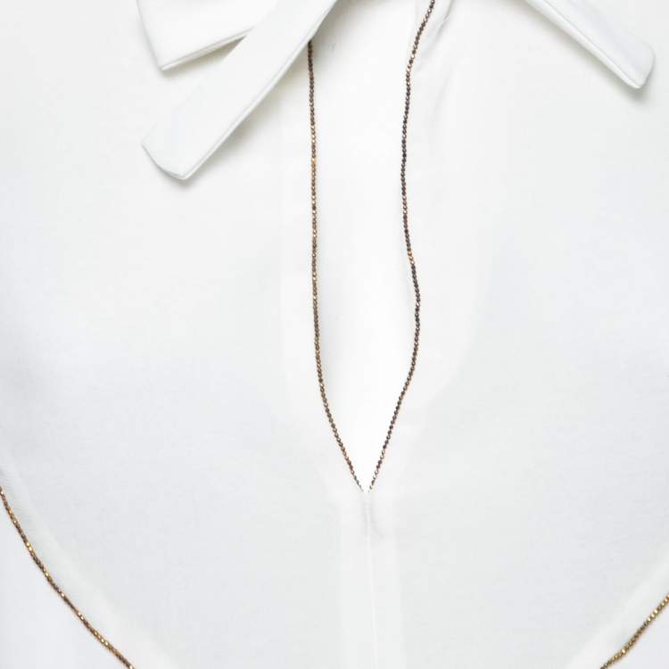 Pre Owned Just Cavalli White Crepe Bead Embellished Blouse M