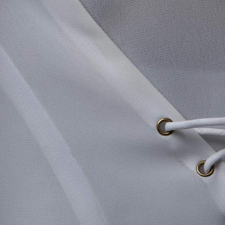 Pre Owned Just Cavalli White Crepe Lace-Up Detail Flute Sleeve Blouse M