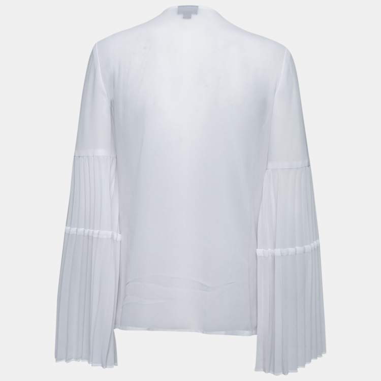 Pre Owned Just Cavalli White Crepe Lace-Up Detail Flute Sleeve Blouse M