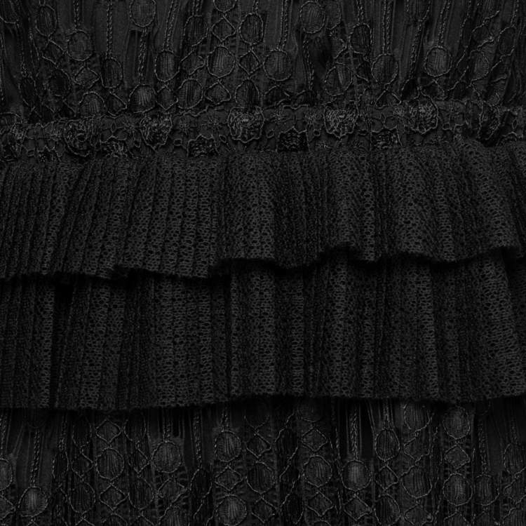 مملوكة مسبقًا Just Cavalli Black Lace Ruffle Trimmed Tiered Maxi Dress M