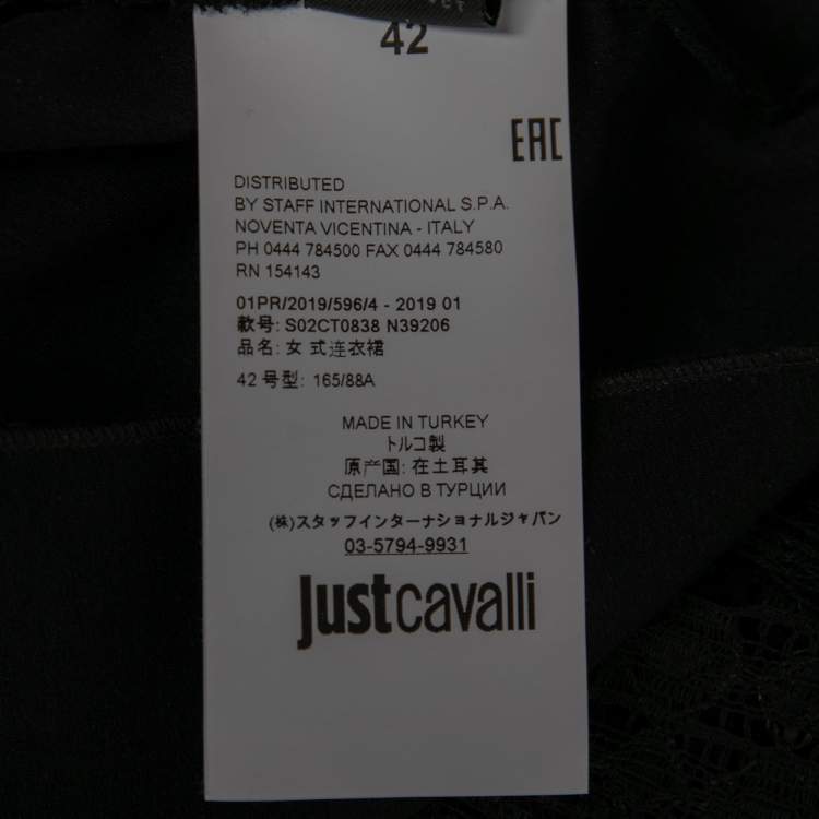 مملوكة مسبقًا Just Cavalli Black Lace Ruffle Trimmed Tiered Maxi Dress M
