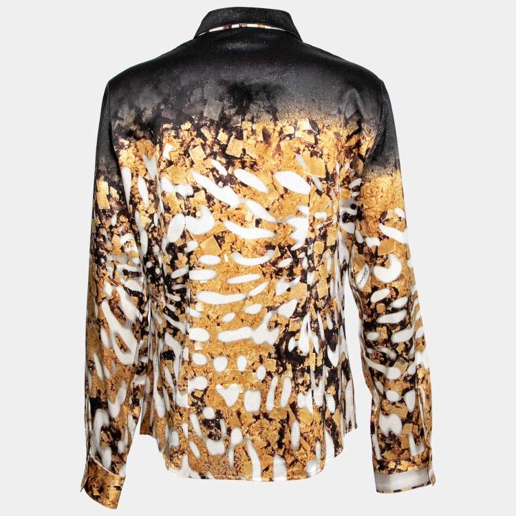 مملوكة مسبقًا Just Cavalli Multicolor Printed Silk Stain Button Front Shirt L