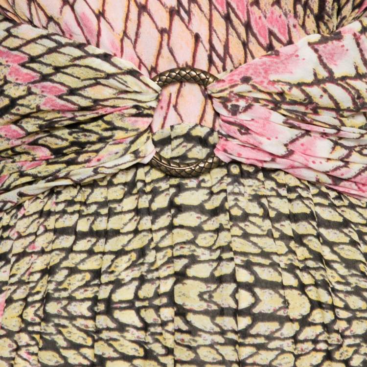 Pre Owned Just Cavalli Vintage Yellow & Pink Snake Print Silk Chiffon Sleeveless Dress M
