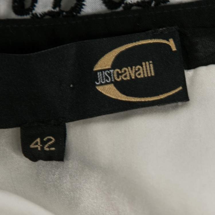 Pre Owned Just Cavalli Monochrome Embroidered Eyelet Cotton Tiered Maxi Skirt M