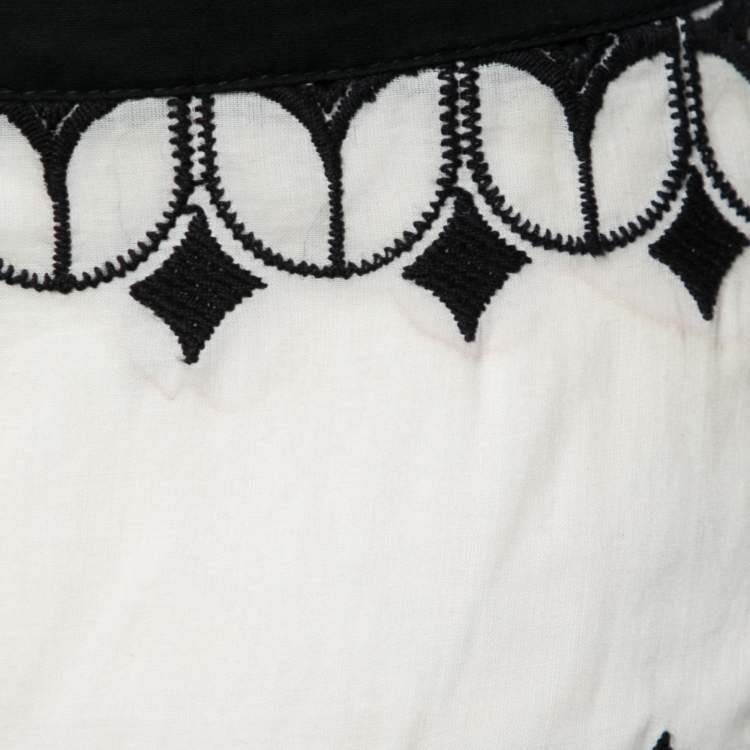 Pre Owned Just Cavalli Monochrome Embroidered Eyelet Cotton Tiered Maxi Skirt M