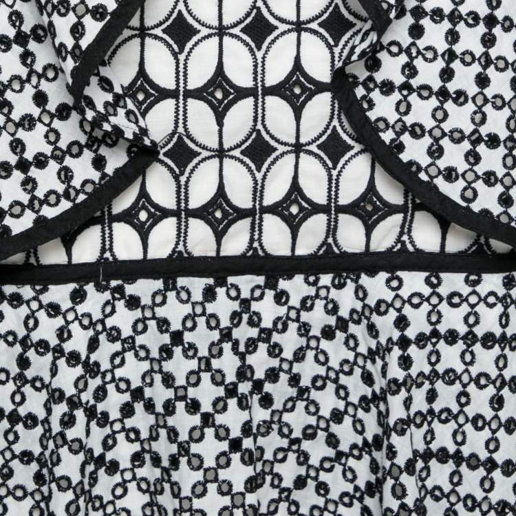 Pre Owned Just Cavalli Monochrome Embroidered Eyelet Cotton Tiered Maxi Skirt M