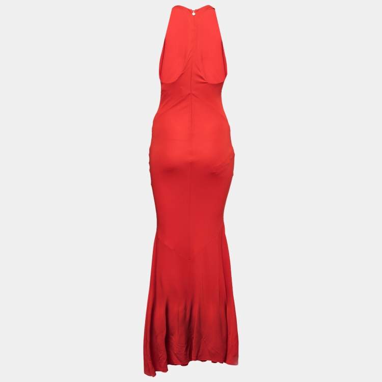 Pre Owned Just Cavalli Red Jersey Halterneck Maxi Dress XS