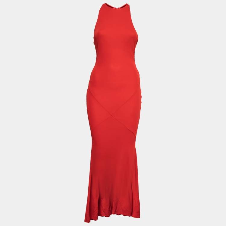Pre Owned Just Cavalli Red Jersey Halterneck Maxi Dress XS