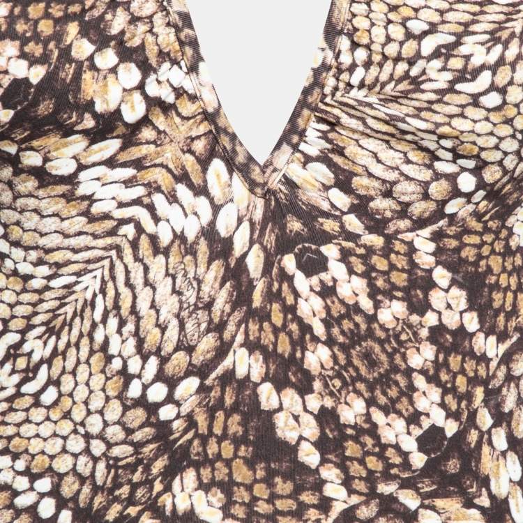 Pre Owned Just Cavalli Brown Snake Printed Jersey Halter Neck Top S