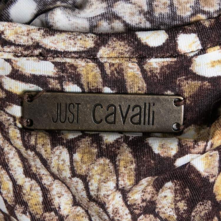 Pre Owned Just Cavalli Brown Snake Printed Jersey Halter Neck Top S