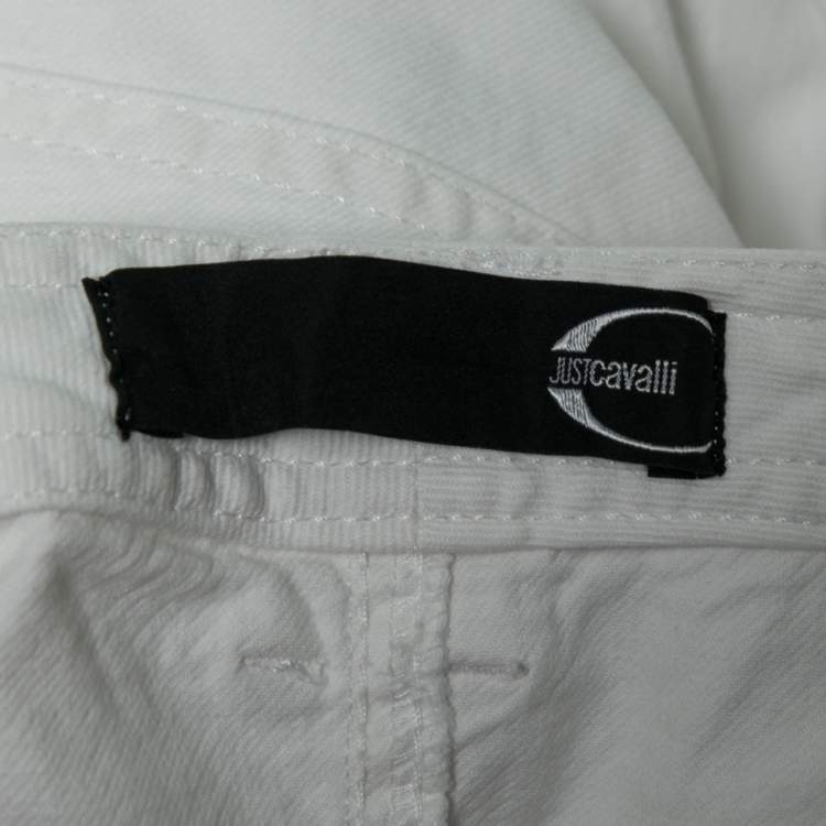 Pre Owned Just Cavalli White Denim Flared Maxi Skirt L