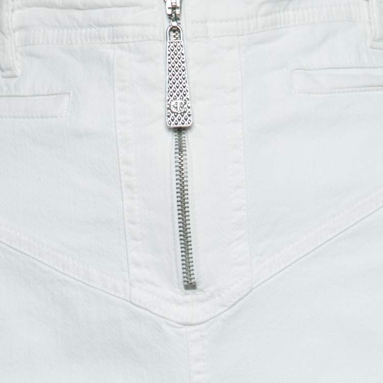 Pre Owned Just Cavalli White Denim Flared Maxi Skirt L