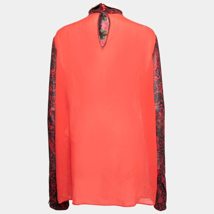 Pre Owned Just Cavalli Red Printed Silk Long Sleeve Blouse L