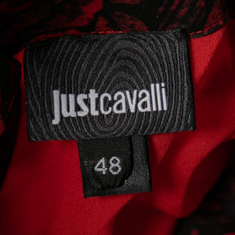 Pre Owned Just Cavalli Red Printed Silk Long Sleeve Blouse L