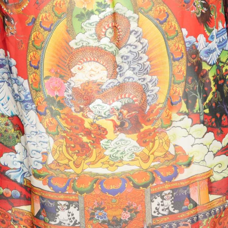 Pre Owned Just Cavalli Red Printed Silk Long Sleeve Blouse L