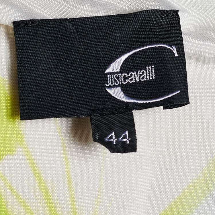 Pre Owned Just Cavalli White Printed Jersey Sleeve Dress M