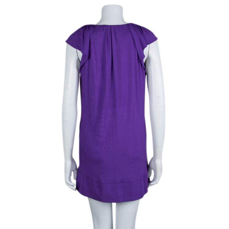 Pre Owned Just Cavalli Purple Knit Ruffle Sleeve Detail Dress L