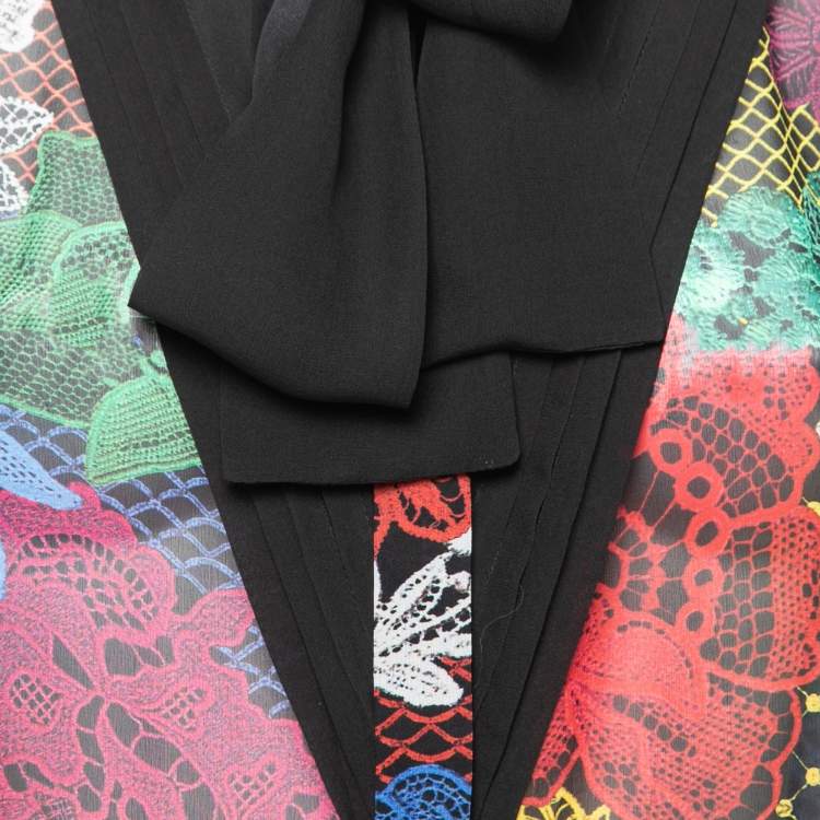 Pre Owned Just Cavalli Multicolor Printed Silk Neck Tie Detail Button Front Blouse M