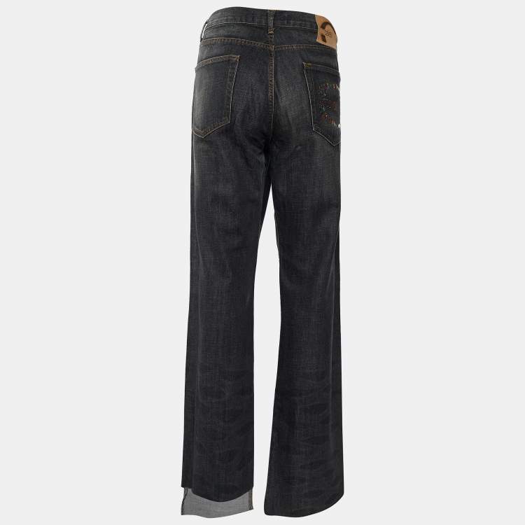 Pre Owned Just Cavalli Grey Cotton Distressed Hem Straight Fit Jeans XL/Waist - 36"