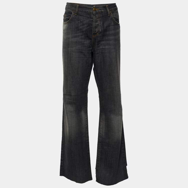 Pre Owned Just Cavalli Grey Cotton Distressed Hem Straight Fit Jeans XL/Waist - 36"