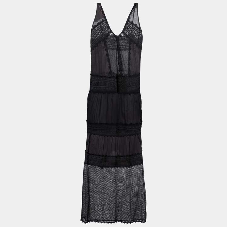 مملوكة مسبقًا Just Cavalli Black Cotton Lace Detail Maxi Dress L