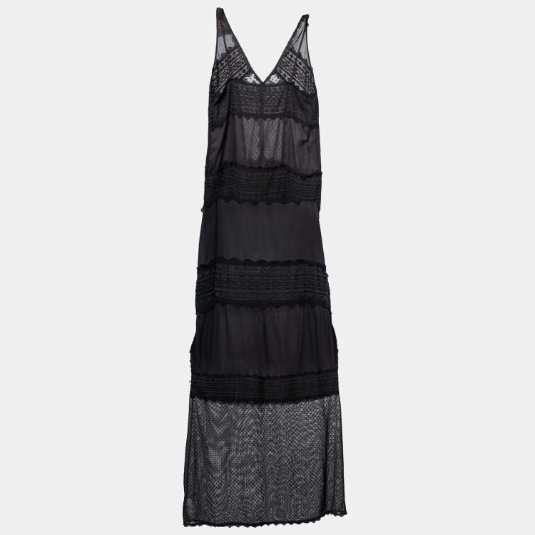 مملوكة مسبقًا Just Cavalli Black Cotton Lace Detail Maxi Dress L