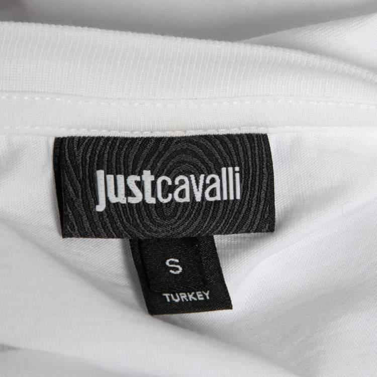 Pre Owned Just Cavalli White Cotton Crystal Embellished Crew Neck T-Shirt S