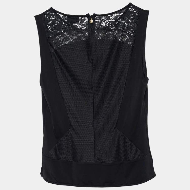 Pre Owned Just Cavalli Black Jersey Lace Trim Sleeveless Top L