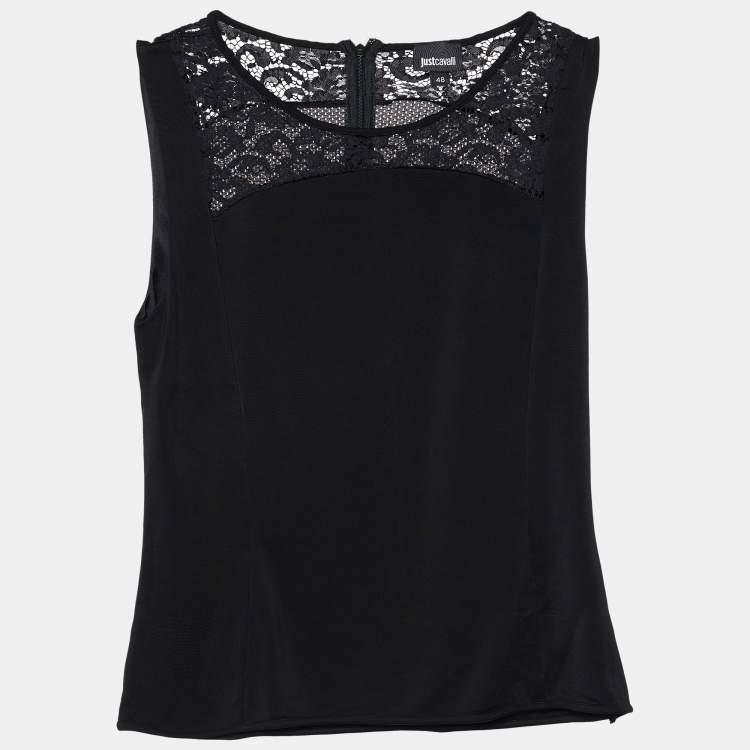 Pre Owned Just Cavalli Black Jersey Lace Trim Sleeveless Top L