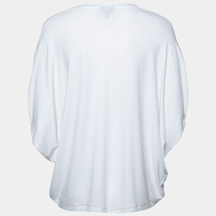 Pre Owned Just Cavalli White Printed Jersey Draped Top XS