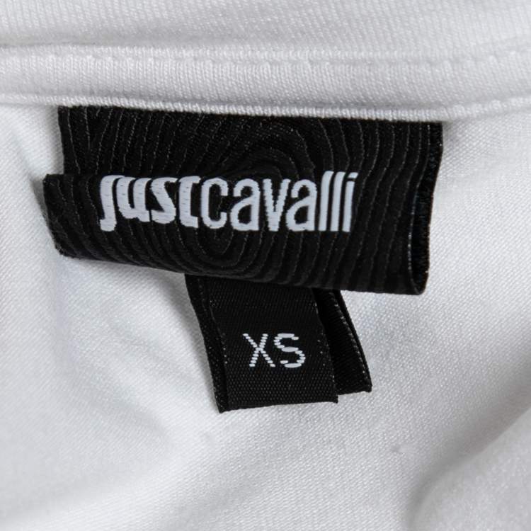 Pre Owned Just Cavalli White Printed Jersey Draped Top XS