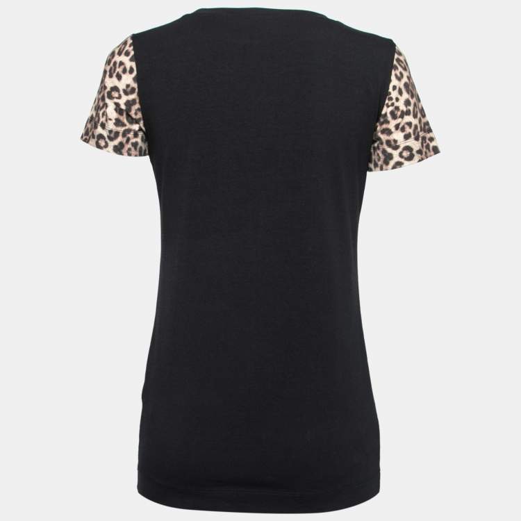 Pre Owned Just Cavalli Black Logo Embellished Cotton Contrast Sleeve T-Shirt M