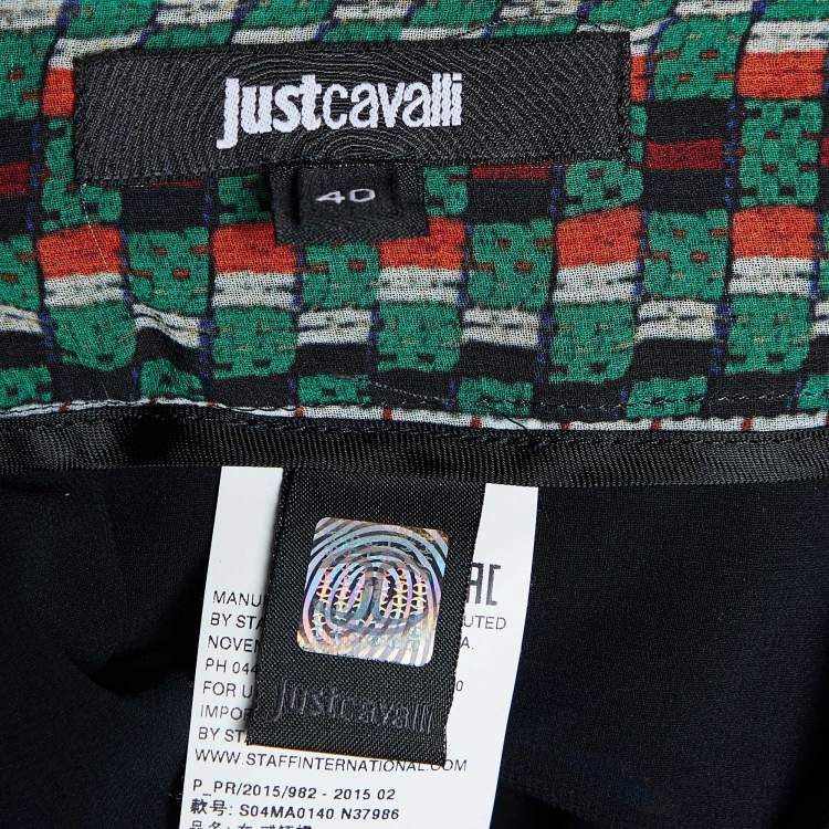 Pre Owned Just Cavalli Black Patchwork Print Chiffon Pleated Maxi Skirt S