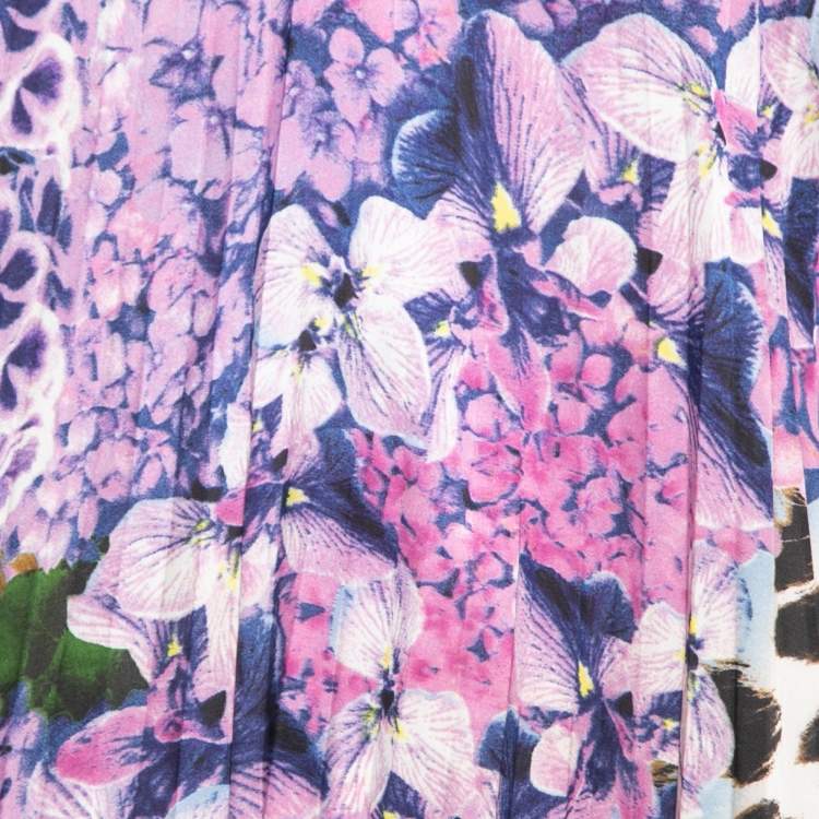 Pre Owned Just Cavalli Purple Multicolor Abstract Animal Print Chiffon Pleated Mini Dress M