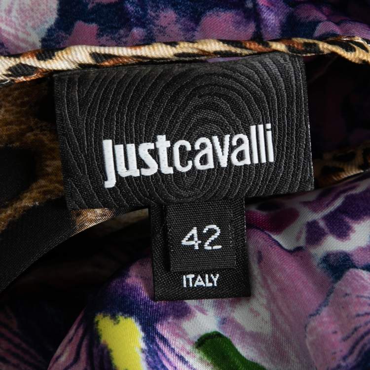 Pre Owned Just Cavalli Purple Multicolor Abstract Animal Print Chiffon Pleated Mini Dress M