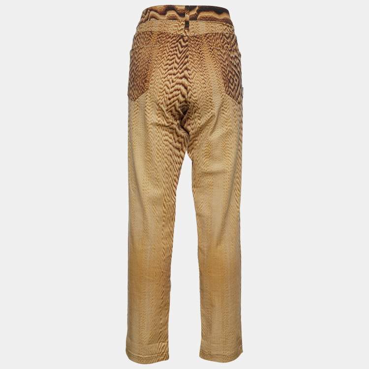 Pre Owned Just Cavalli Beige Animal Print Cotton Straight Fit Jeans XL Waist 38"