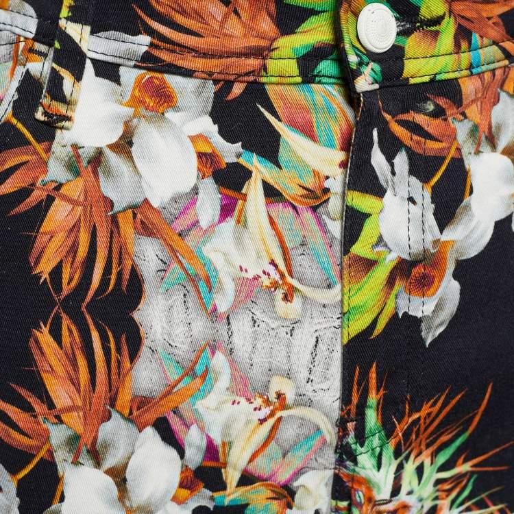 مملوكة مسبقًا Just Cavalli Black Floral & Animal Print Cotton Regular Fit Jeans XL