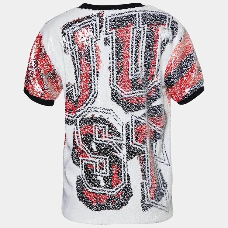 Pre Owned Roberto Cavalli Multicolor Animal Pattern Sequined Crew Neck Top M