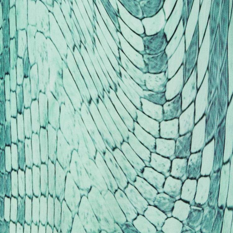 Pre Owned Just Cavalli Green Reptile Print Jersey Sleeveless Maxi Dress XL