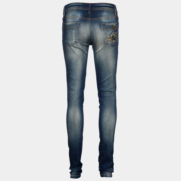 Pre Owned Just Cavalli Denim Skinny Leg Distressed Jeans M