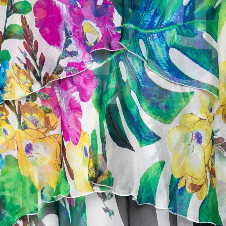 Pre Owned Just Cavalli Multicolor Tropical Print Silk Chiffon Kaftan Top S