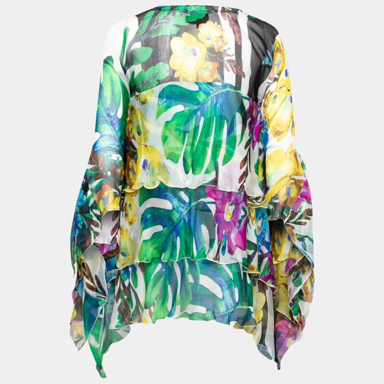 Pre Owned Just Cavalli Multicolor Tropical Print Silk Chiffon Kaftan Top S