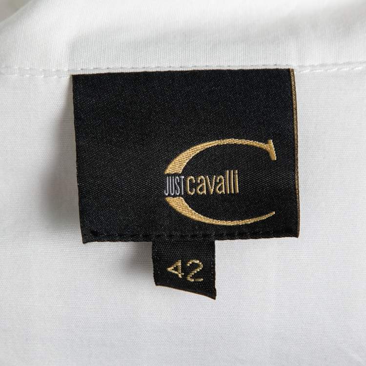 Pre Owned Just Cavalli White Cotton Collared Pleated Top M